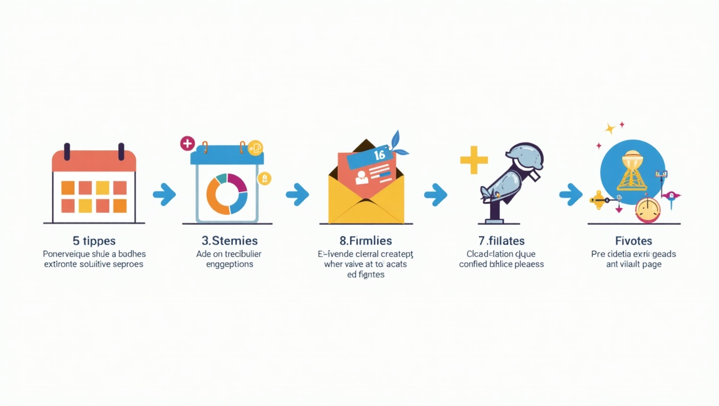 Illustration carrée en style infographique simple et pédagogique, représentant un calendrier moderne avec des icônes de réseaux sociaux, des méthode en 5 étapes illustrées par des éléments visuels tels que des graphiques, des calendriers, des icônes d'engagement, et des éléments représentant la viralité comme des flèches ascendantes ou des hashtags, avec des couleurs vives inspirées de la palette FeedMaker (#54387D, #3E408D, #3C579D, #47C0B4, #58A17B, #80D07E, #A5DA6F, #E1A65F, #EFCA5E, #EBE263). L’atmosphère est pédagogique, claire et dynamique, pour encourager à l’action et à la mise en place immédiate, dans un style épuré et accessible, format carré.