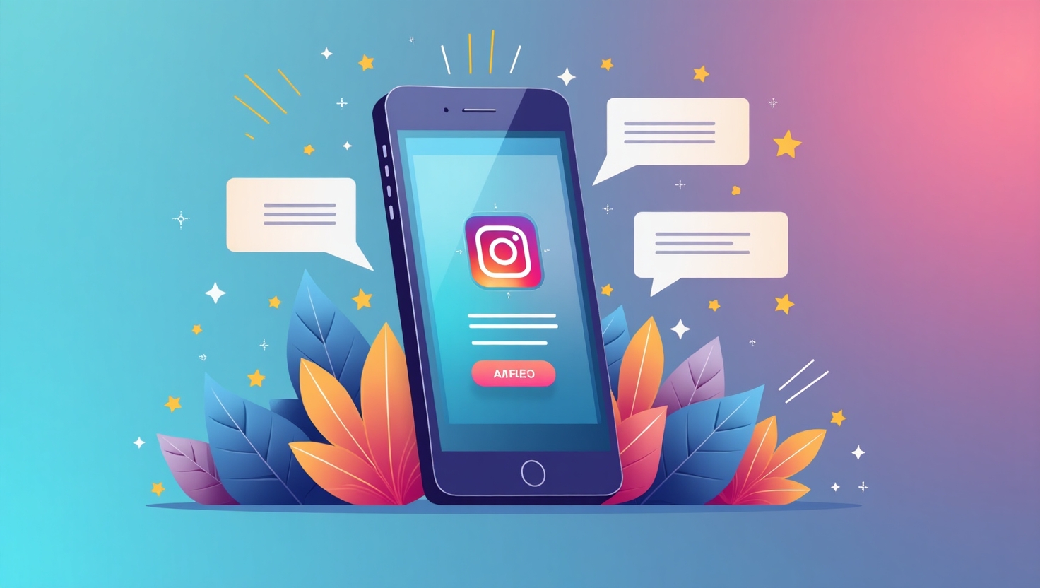 Illustration moderne et dynamique d’un smartphone affichant un Reel Instagram avec une interface vocal visible, entouré d’ondes sonores colorées évoquant les commentaires audio, dans un style flat design avec une palette de couleurs inspirée de FeedMaker (#54387D, #3E408D, #3C579D, #47C0B4, #58A17B, #80D07E, #A5DA6F, #E1A65F, #EFCA5E, #EBE263), ambiance innovative et connectée, mettant en avant la révolution dans l’interaction sociale, format carré.