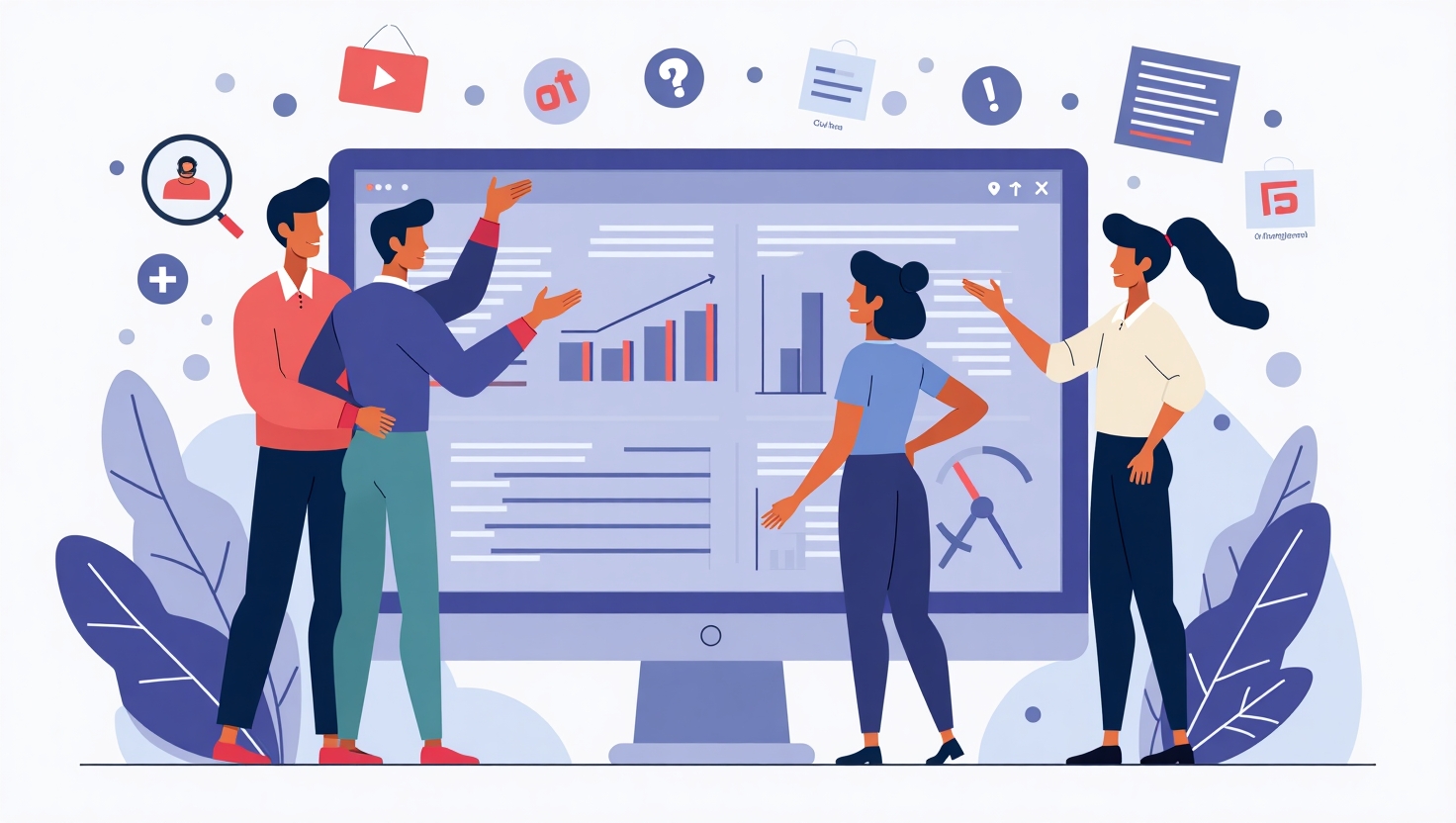Illustration moderne et pédagogique en style flat design représentant une équipe marketing analysant une grande interface numérique de gestion de campagnes publicitaires automatisées, avec des éléments visuels symbolisant l'intelligence artificielle, le ciblage prédictif et l'optimisation en temps réel. La scène inclut des graphiques, des lignes de code, et des icônes représentant la personnalisation et l'analyse de données, dans une ambiance dynamique et professionnelle. La palette de couleurs s'inspire de celle de FeedMaker, avec des nuances de violet, bleu, vert et or (#54387D, #3E408D, #3C579D, #47C0B4, #58A17B, #80D07E, #A5DA6F, #E1A65F, #EFCA5E, #EBE263). Format carré, pour une lecture claire et visuelle adaptée à un article technologique avancé.