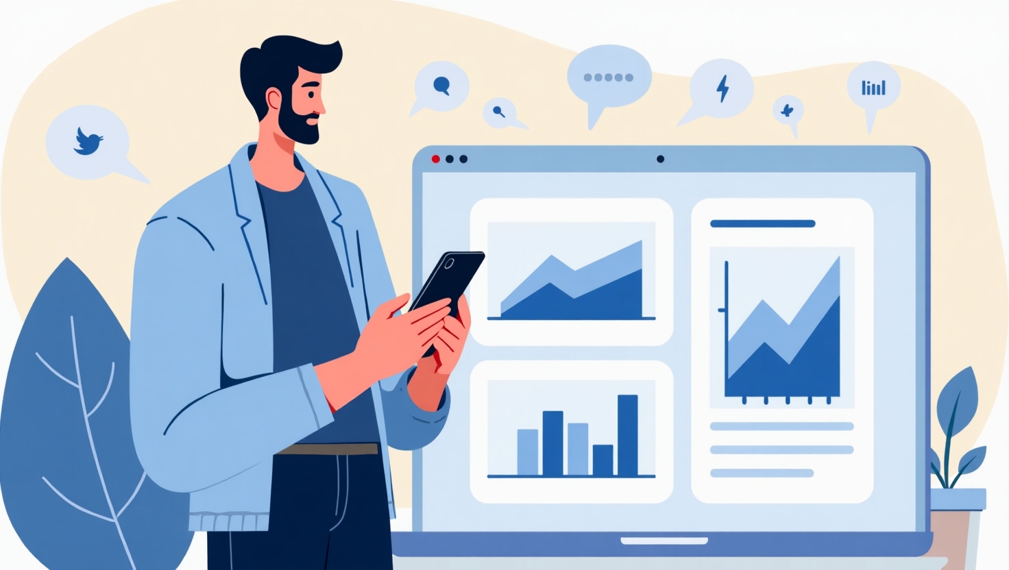 Instagram révolutionne la transparence créateur avec les Insights partageables Illustration dynamique et professionnelle montrant un créateur de contenu tenant un smartphone affichant une fenêtre d’insights partagés sous forme de graphique et de statistiques, avec en arrière-plan un fond moderne évoquant une plateforme sociale innovante. L’image doit avoir une ambiance optimiste et technologique, avec des éléments graphiques représentant la croissance et la transparence. Utiliser la palette de couleurs inspirée de FeedMaker (#54387D, #3E408D, #3C579D, #47C0B4, #58A17B, #80D07E, #A5DA6F, #E1A65F, #EFCA5E, #EBE263). Style illustratif clair, net et professionnel, idéalement en flat design, pour souligner la révolution dans la transparence et la collaboration avec les marques, en format paysage.