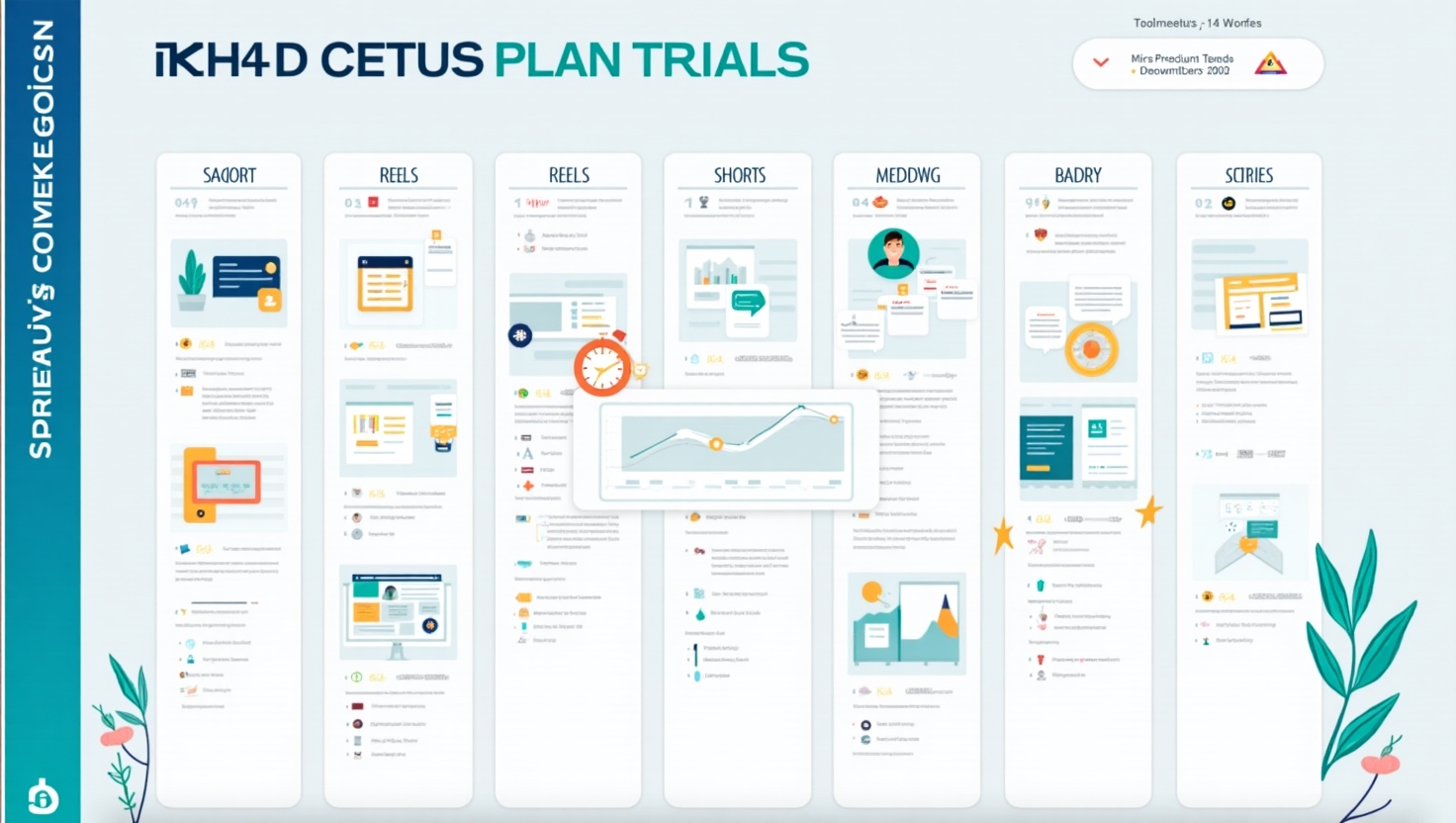 Guide complet pour créer un calendrier éditorial viral en 2025 Illustration moderne et pédagogique d'un calendrier éditorial dynamique pour les réseaux sociaux en 2025, avec des éléments visuels représentant des formats viraux comme Reels, Shorts, et Stories intégrés dans un planning clair. L'image doit montrer un tableau ou une interface numérique stylisée, avec des icônes de tendances, d'horloges et de graphiques montrant la planification stratégique, le tout dans un style professionnel, coloré avec une palette inspirée de FeedMaker (#54387D, #3E408D, #3C579D, #47C0B4, #58A17B, #80D07E, #A5DA6F, #E1A65F, #EFCA5E, #EBE263), transmettant une ambiance motivante, innovante et éducative, adaptée à un public de marketeurs et créateurs de contenu visuellement engagés.