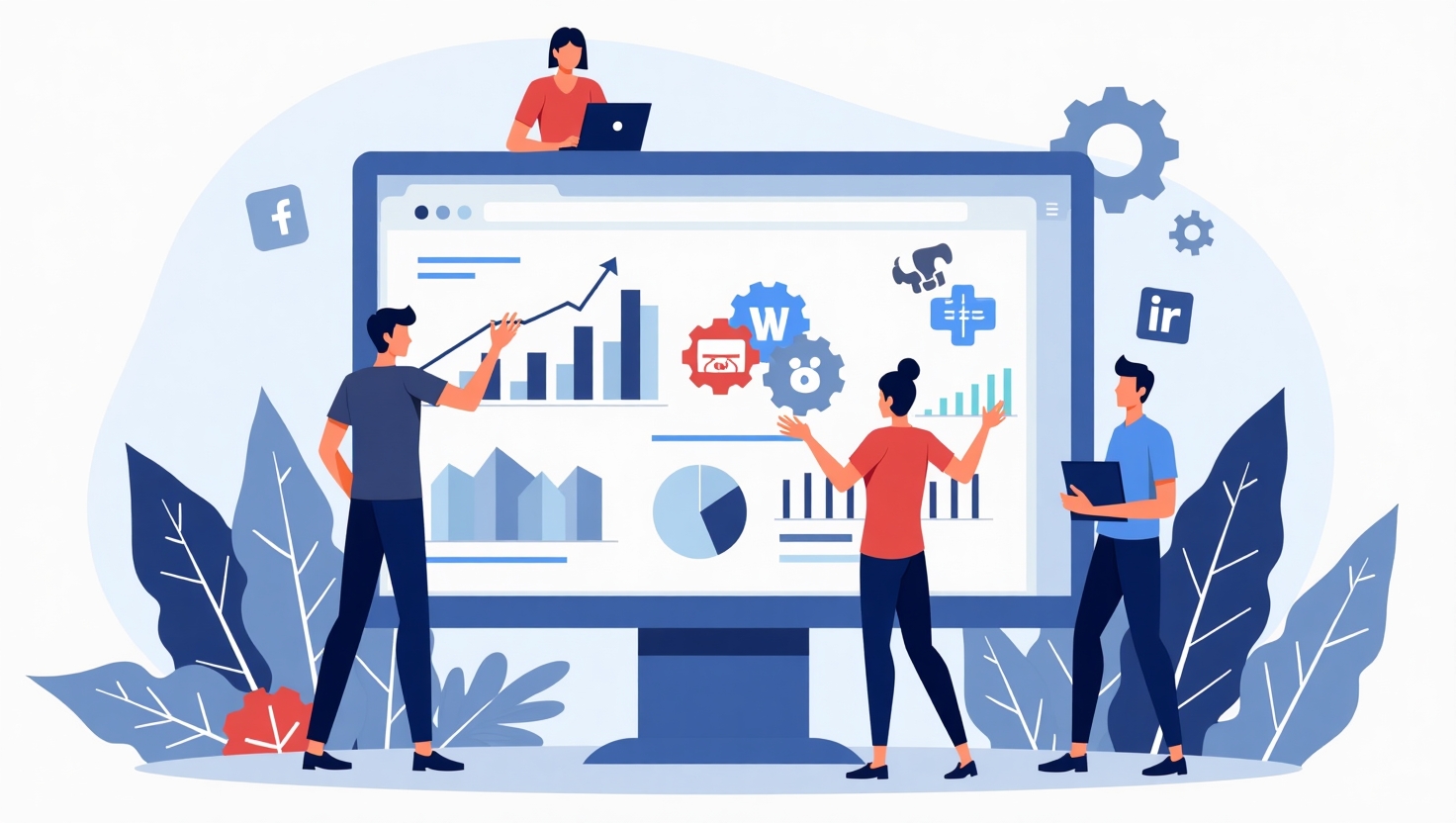 Meta dévoile enfin l’API Facebook Reels : la révolution pour les créateurs pros Illustration numérique moderne et professionnelle montrant un écran de tableau de bord avec des graphiques, icônes de caméra et de partage social, entouré de développeurs et créateurs de contenu interactifs, symbolisant l'innovation technologique et la collaboration. Style épuré, ambiance dynamique et futuriste, avec une palette de couleurs inspirée de FeedMaker (#54387D, #3E408D, #3C579D, #47C0B4, #58A17B, #80D07E, #A5DA6F, #E1A65F, #EFCA5E, #EBE263), pour illustrer la révolution dans la gestion et la stratégie de contenu vidéo via l’API Facebook Reels.