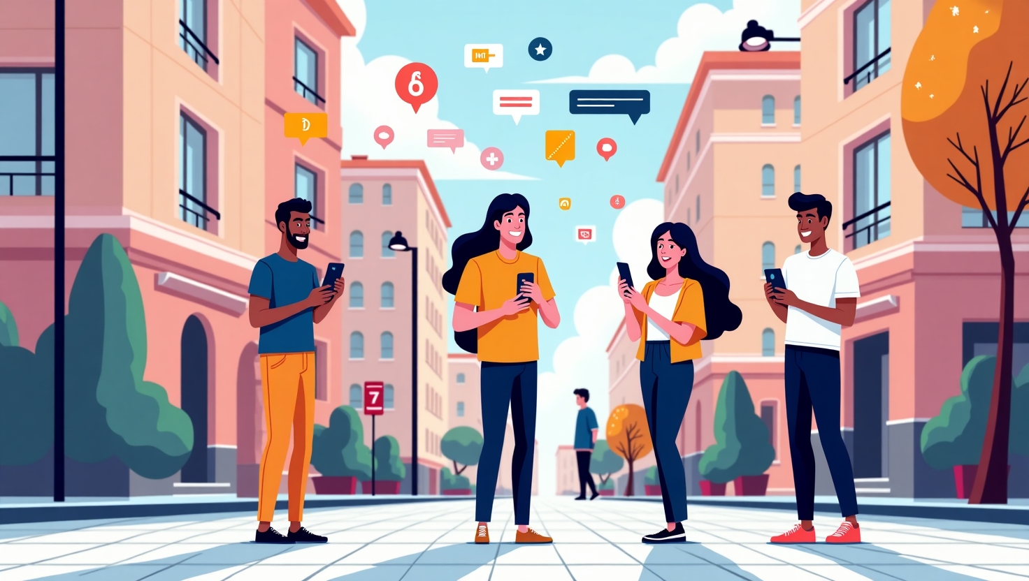 TikTok explose en France : 28 millions d’utilisateurs et ce que ça change pour vous Une illustration moderne et dynamique représentant une scène urbaine stylisée au style digital avec des éléments de réseaux sociaux, où des jeunes créateurs et influenceurs utilisent des smartphones pour créer et partager du contenu TikTok. Intégrer visuellement des icônes, des bulles de commentaires, et des symboles de viralité autour de leur activité, dans une ambiance énergique et positive. Utiliser une palette de couleurs inspirée de FeedMaker (#54387D, #3E408D, #3C579D, #47C0B4, #58A17B, #80D07E, #A5DA6F, #E1A65F, #EFCA5E, #EBE263). L’image doit être en format paysage, illustrant la croissance rapide et le rôle central de TikTok dans la culture numérique en France, avec une touche de modernité et d’optimisme stratégique pour l’avenir.