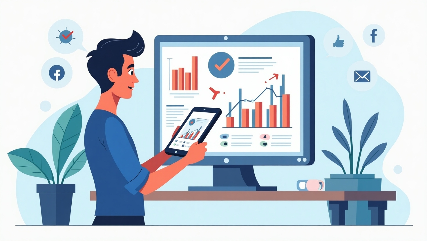 Illustration carrée en style infographique pédagogique représentant un professionnel du marketing ou un créateur de contenu utilisant une tablette ou un ordinateur portable, connecté à un tableau de bord d’analyse de données et d’outils d’intelligence artificielle, entouré de flux de données, d’icônes de réseaux sociaux, de recommandations personnalisées et de graphiques d’engagement, dans une ambiance claire et professionnelle. Utiliser une palette de couleurs inspirée des tons FeedMaker : #54387D, #3E408D, #3C579D, #47C0B4, #58A17B, #80D07E, #A5DA6F, #E1A65F, #EFCA5E, #EBE263, pour renforcer l’aspect moderne et technologique de la maîtrise de l’hyper-personnalisation IA.