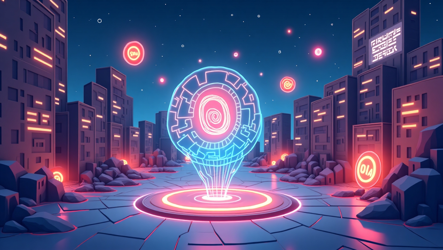 Une illustration moderne et dynamique représentant une scène d'Instagram Reels avec des éléments visuels de contenu vidéo, capturant l'essence de la publicité numérique. Inclure des symboles d'intelligence artificielle comme des circuits ou des hologrammes, intégrés dans un univers coloré inspiré de la palette FeedMaker (#54387D, #3E408D, #3C579D, #47C0B4, #58A17B, #80D07E, #A5DA6F, #E1A65F, #EFCA5E, #EBE263). La scène doit suggérer à la fois innovation technologique et une possible surcharge créative, avec un style illustration semi-réaliste ou flat design professionnel, en format carré pour mettre en valeur l'atmosphère de la nouvelle ère publicitaire sur Instagram.